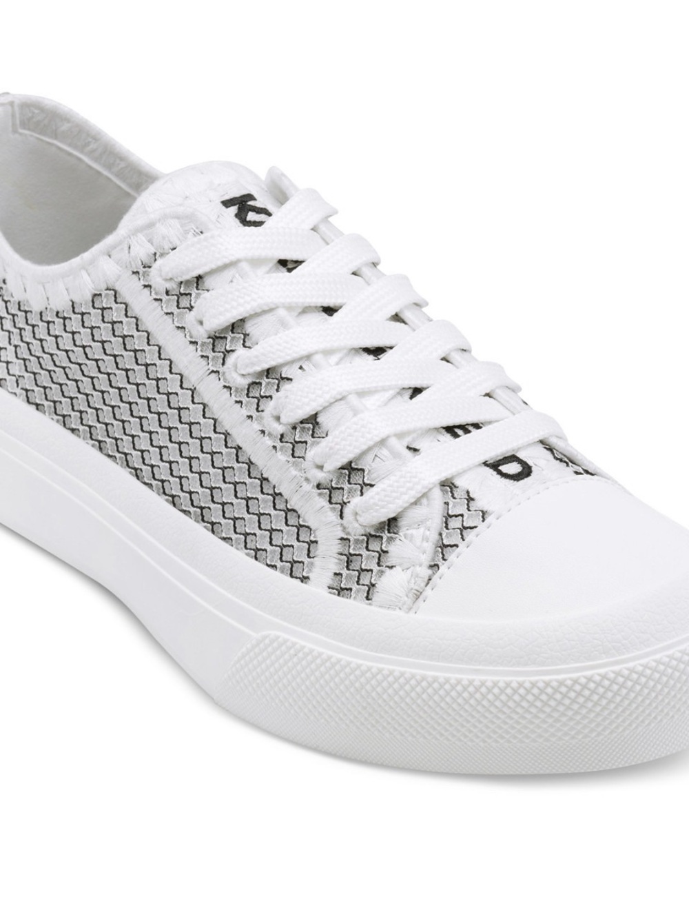 Karl Lagerfeld White Knit Low-Top Platform Lace-Up Sneaker